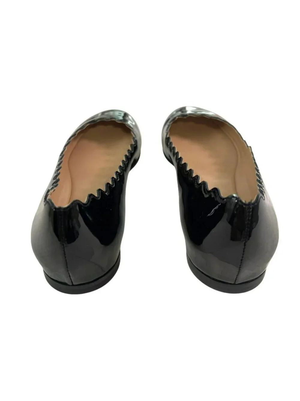 Chloe $550  Lauren Black Patent Leather Scalloped Ballet Flats Sz 38 US 7.5 NEW